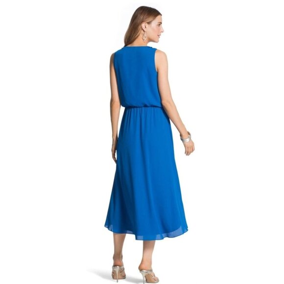 Chicos Blue Sleeveless High-Low Dress Crochet Neckline Size 1 Elegant Design - Picture 2 of 10